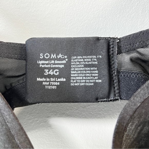 Soma Lightest Lift Smooth Perfect Coverage Black Bra 34G - Picture 5 of 6